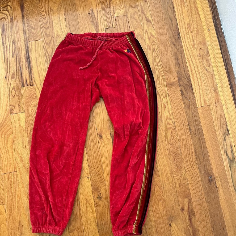 Vintage Aviator Nation Red Velour Track Pants